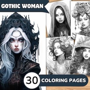 Páginas para colorear de mujer gótica, Libro para colorear de mujer gótica, Colorear gótica, Libro para colorear de mujer, Páginas para colorear de mujer