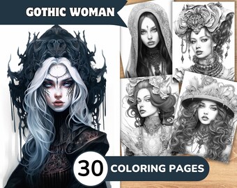 Gothic Woman Coloring Pages, Gothic Woman Coloring Book, Gothic Coloring, Woman Coloring Book, Woman Coloring Pages