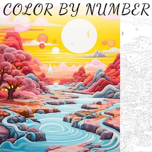 Color By Number, Paint By Number, Paint Number Adult, Coloring Numbered, Color By Number For Adults, Landscape Coloring