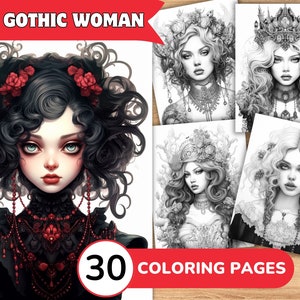Páginas para colorear de mujer gótica, Libro para colorear de mujer gótica, Colorear gótica, Libro para colorear de mujer, Páginas para colorear de mujer