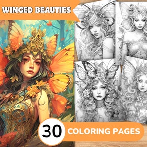 Fairy Coloring Pages Book, Fairy Grayscale Coloring Book, Fairy Coloring Grayscale, Realistic Fairy Coloring Digital