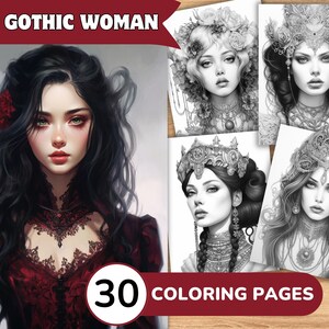 Gothic Woman Coloring Pages, Gothic Woman Coloring Book, Gothic Coloring, Woman Coloring Book, Woman Coloring Pages
