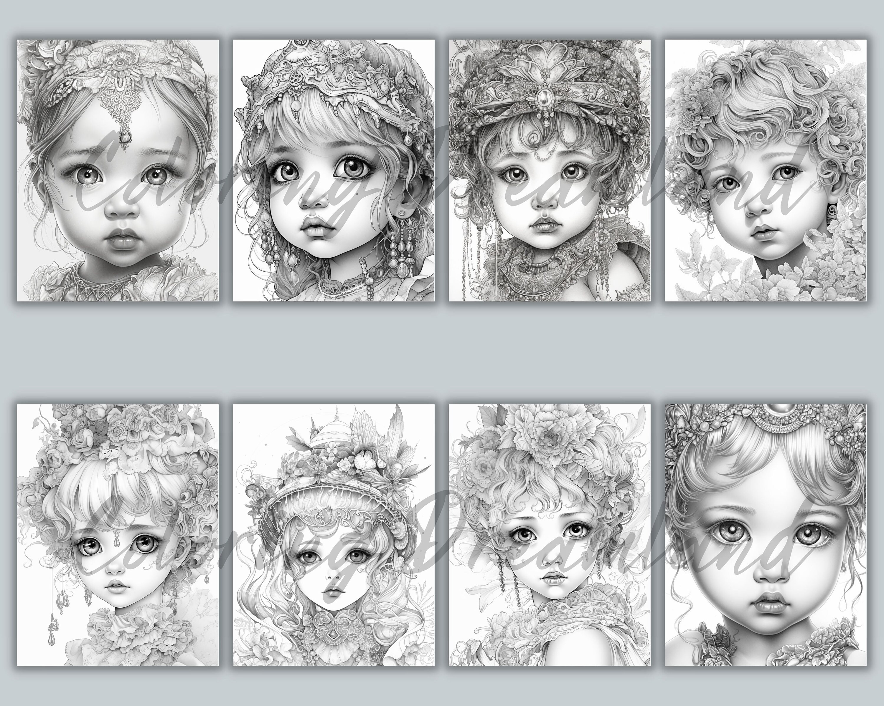Princess Coloring Pages Book Cute Princess Grayscale Coloring - Etsy