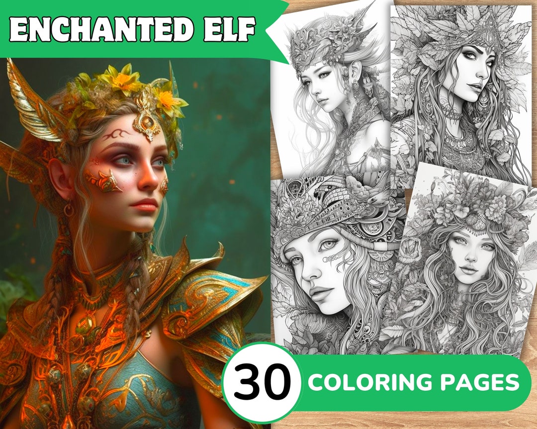 Fantasy Elf Coloring Pages Book Fantasy Elf Coloring Pages Etsy