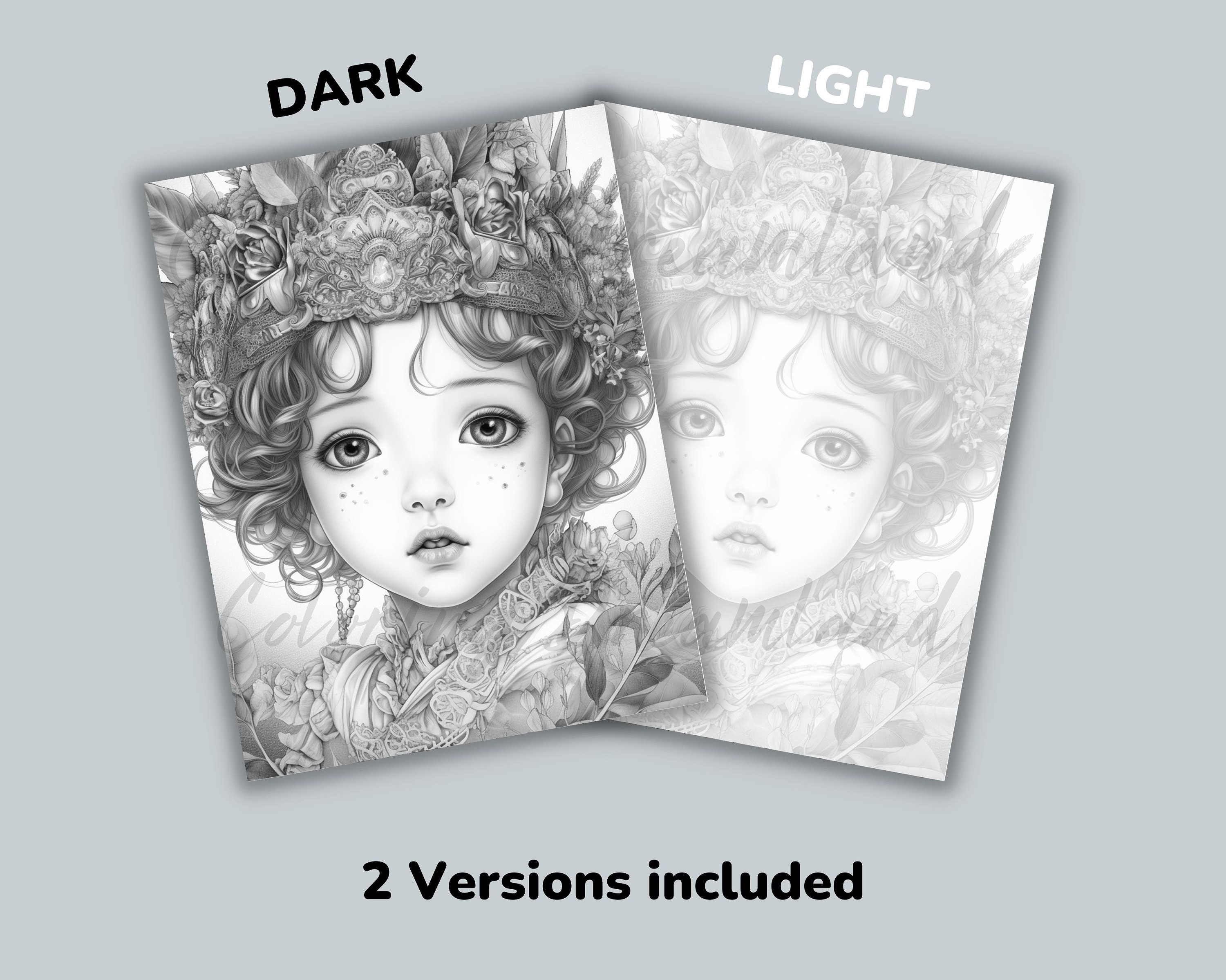 Princess Coloring Pages Book, Cute Princess Grayscale Coloring Book ...
