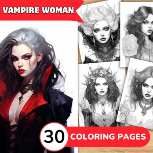 Vampire Coloring Pages, Vampire Coloring Book, Vampire Grayscale Coloring, Woman Coloring Book, Woman Coloring Pages