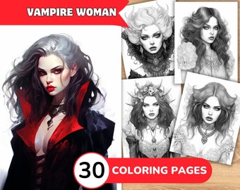 Vampire Coloring Pages, Vampire Coloring Book, Vampire Grayscale Coloring, Woman Coloring Book, Woman Coloring Pages