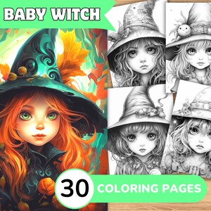 Witch Coloring Pages, Witch Coloring Book, Witch Grayscale Coloring, Girl Coloring Book, Girl Grayscale Coloring