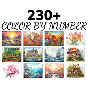 BUNDLE 230+ Color By Number, Paint By Number, Paint Number Adult, Coloring Numbered, Color By Number For Adults