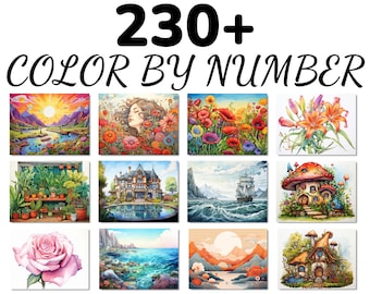 BUNDLE 230+ Color By Number, Paint By Number, Paint Number Adult, Coloring Numbered, Color By Number For Adults