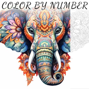 Color By Number, Paint By Number, Paint Number Adult, Coloring Numbered, Color By Number For Adults, Elephant Coloring