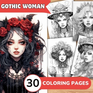 Gothic Woman Coloring Pages, Gothic Woman Coloring Book, Gothic Coloring, Woman Coloring Book, Woman Coloring Pages