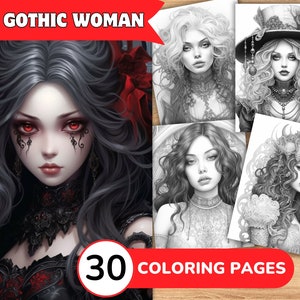 Gothic Woman Coloring Pages, Gothic Woman Coloring Book, Gothic Coloring, Woman Coloring Book, Woman Coloring Pages