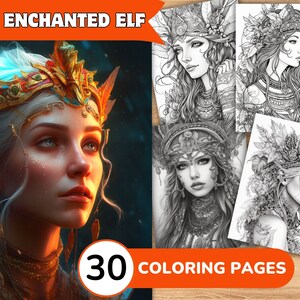 Libro da colorare di elfi fantasy, pagine da colorare di elfi fantasy, libro da colorare di elfi realistici, pagine da colorare di elfi in scala di grigi