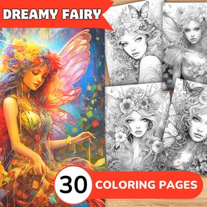 Fairy Coloring Pages Book, Fairy Grayscale Coloring Book, Fairy Coloring Grayscale, Realistic Fairy Coloring Digital