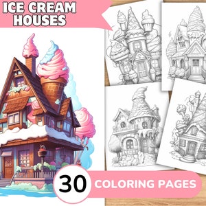 Ice Cream Houses Coloring Book, Sweet Coloring, House Coloring Pages, Fairy House Coloring, Cake Coloring