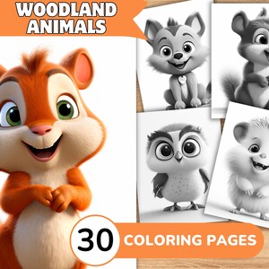 Woodland Animal Coloring Book, Forest Animal Coloring Pages, Cute Animal Grayscale Coloring Book, Coloring Template Grayscale Digital