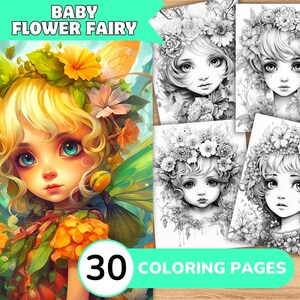 Flower Fairy Coloring Pages, Flower Fairy Coloring Book, Cute Fairy Coloring, Baby Fairy Coloring Book, Flower Coloring