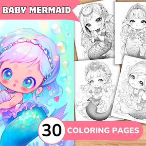 Cute Mermaid Coloring Pages Book, Mermaid Grayscale Coloring Book, Mermaid Coloring Grayscale, Printable Coloring Pages