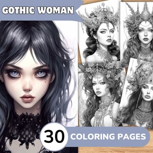 Gothic Woman Coloring Pages, Gothic Woman Coloring Book, Gothic Coloring, Woman Coloring Book, Woman Coloring Pages