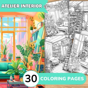 Interior Coloring Pages Book, Interior Design Grayscale Coloring Book, Interior Room Coloring Template Grayscale, Realistic Coloring Pages