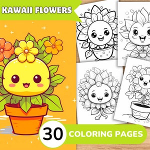 Kawaii kleurplaten, Kawaii kleurboek, Kawaii bloemkleuring, prachtige bloemkleuring, bloemenkleurboek