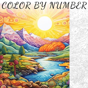Color By Number, Paint By Number, Paint Number Adult, Coloring Numbered, Color By Number For Adults, Landscape Coloring