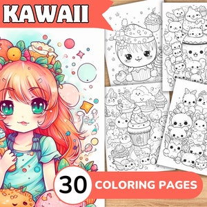 Kawaii Coloring Pages, Kawaii Coloring Book, Kawaii Coloring Template, Kawaii Digital Coloring, Printable Coloring Pages