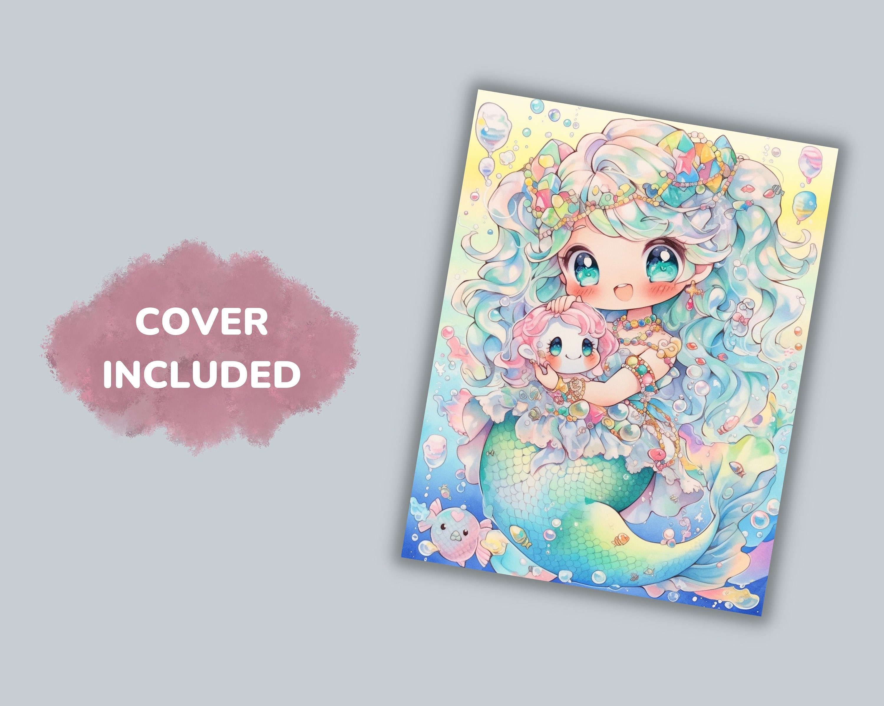 Cute Mermaid Coloring Pages Book Mermaid Grayscale Coloring - Etsy