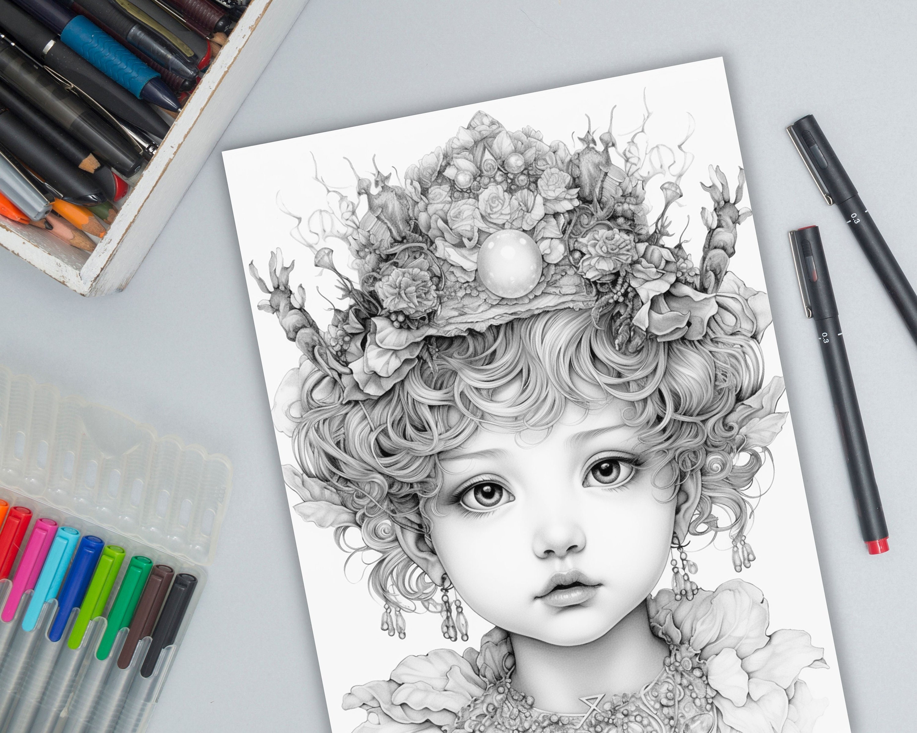 Princess Coloring Pages Book Cute Princess Grayscale Coloring - Etsy