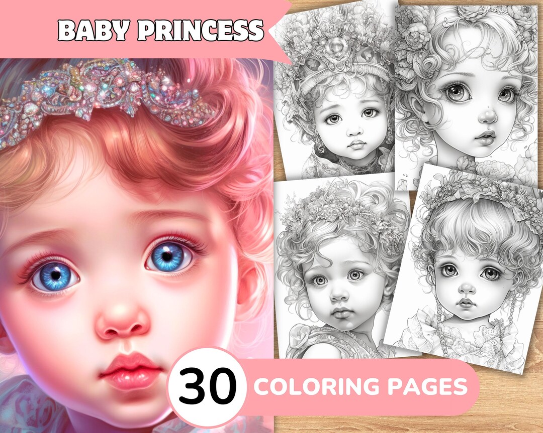 Princess Coloring Pages Book, Cute Princess Grayscale Coloring Book ...