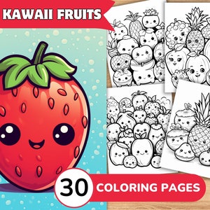 Kawaii Coloring Page, Kawaii Coloring Book, Kawaii Food Coloring, Fruit Coloring, Fruit Coloring Page,Food Coloring Book