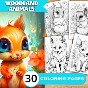 Woodland Animal Coloring Book, Forest Animal Coloring Pages, Cute Animal Grayscale Coloring Book, Coloring Template Grayscale Digital