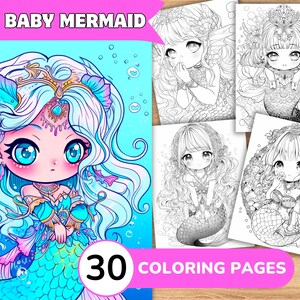 Cute Mermaid Coloring Pages Book, Mermaid Grayscale Coloring Book, Mermaid Coloring Grayscale, Printable Coloring Pages