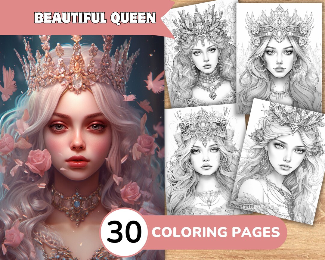 Queen Coloring Book, Queen Coloring Pages ,cute Queen Grayscale