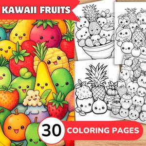 Kawaii Coloring Page, Kawaii Coloring Book, Kawaii Food Coloring, Fruit Coloring, Fruit Coloring Page,Food Coloring Book
