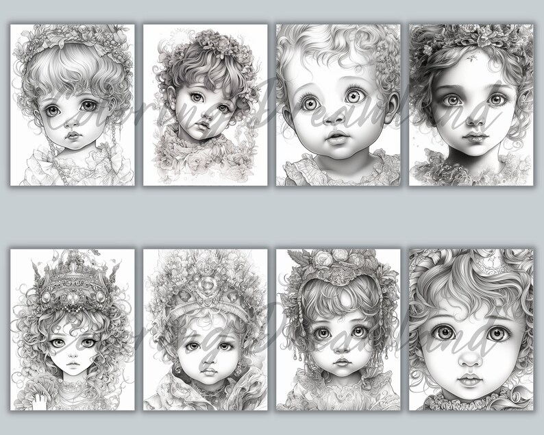 Princess Coloring Pages Book Cute Princess Grayscale Coloring - Etsy