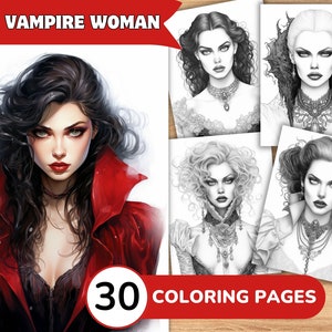 Vampire Coloring Pages, Vampire Coloring Book, Vampire Grayscale Coloring, Woman Coloring Book, Woman Coloring Pages