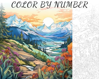 Color By Number, Paint By Number, Paint Number Adult, Coloring Numbered, Color By Number For Adults, Mountain Coloring
