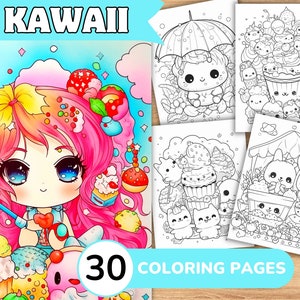 Kawaii Coloring Pages, Kawaii Coloring Book, Kawaii Coloring Template, Kawaii Digital Coloring, Printable Coloring Pages