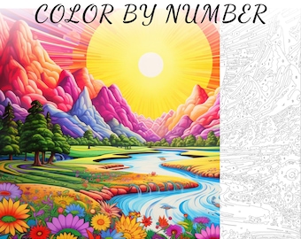 Color By Number, Paint By Number, Paint Number Adult, Coloring Numbered, Color By Number For Adults, Landscape Coloring