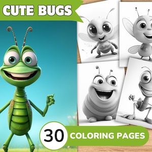 Cute Bugs Coloring Pages Book, Bugs Coloring Pages, Insect Coloring Book, Insect Coloring Template Grayscale, Greyscale Digital Coloring