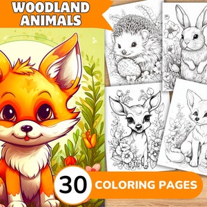 Woodland Animal Coloring Book, Forest Animal Coloring Pages, Cute Animal Grayscale Coloring Book, Coloring Template Grayscale Digital