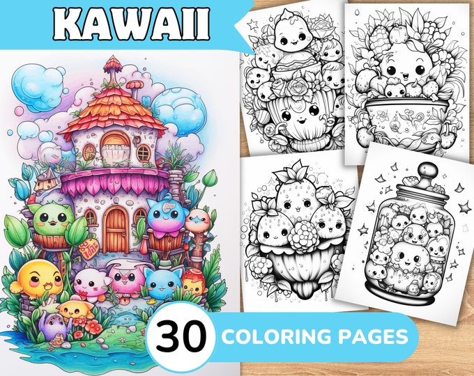 200 Cute Kawaii Coloring Pages for Kids Cute Coloring Page Mega Bundle ...