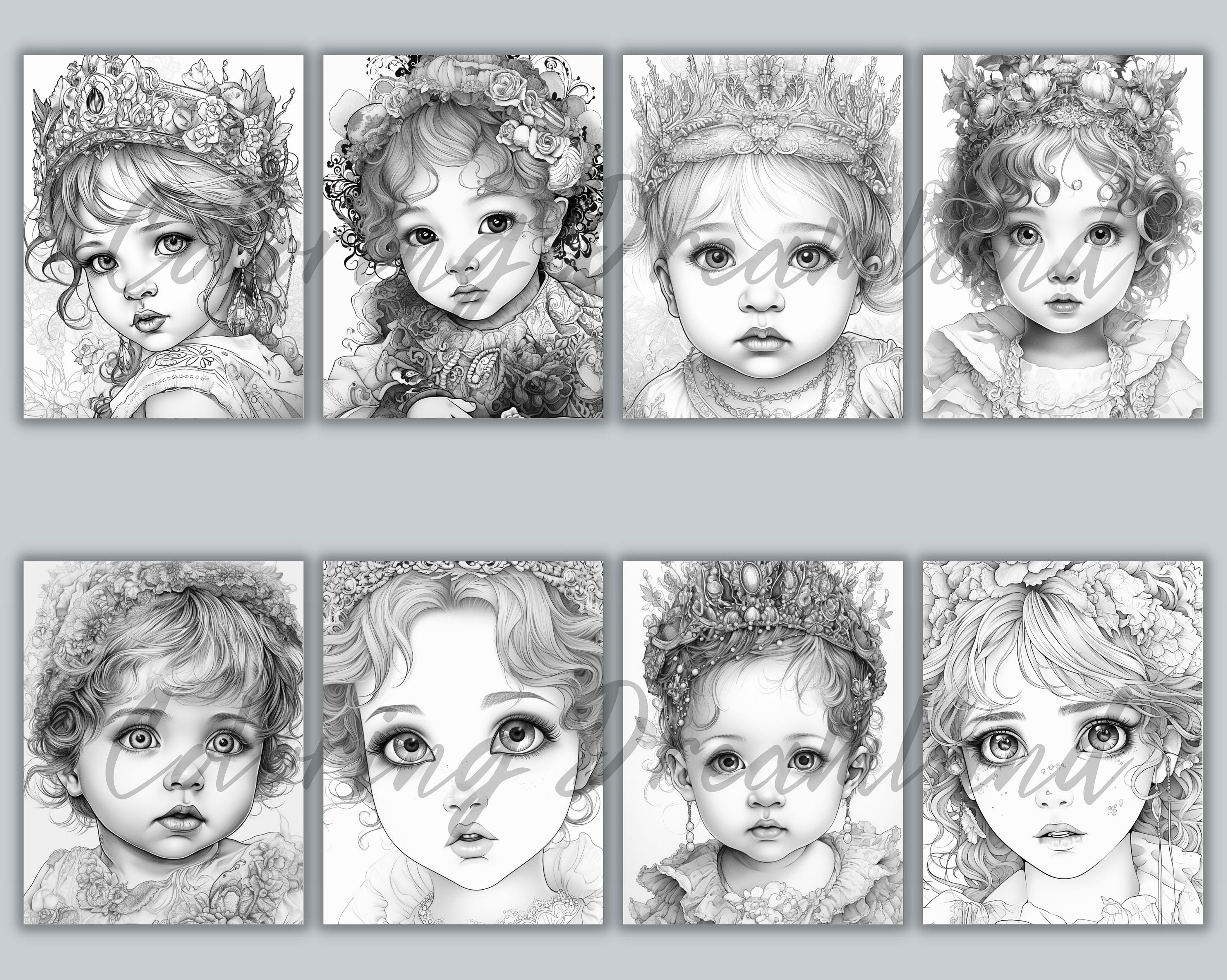 Princess Coloring Pages Book Cute Princess Grayscale Coloring - Etsy