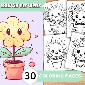 Kawaii kleurplaten, Kawaii kleurboek, Kawaii bloemkleuring, prachtige bloemkleuring, bloemenkleurboek
