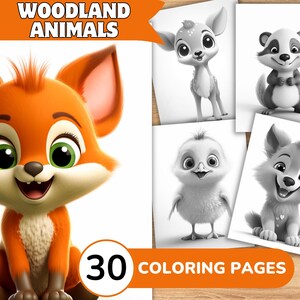 Woodland Animal Coloring Book, Forest Animal Coloring Pages, Cute Animal Grayscale Coloring Book, Coloring Template Grayscale Digital