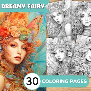 Fairy Coloring Pages Book, Fairy Grayscale Coloring Book, Fairy Coloring Grayscale, Realistic Fairy Coloring Digital