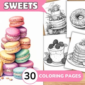 Sweet Coloring Pages Book, Sweet Grayscale Coloring Book, Sweet Coloring Grayscale, Food Coloring Digital, Cake Coloring