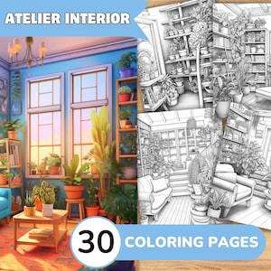 Interior Coloring Pages Book, Interior Design Grayscale Coloring Book, Interior Room Coloring Template Grayscale, Realistic Coloring Pages